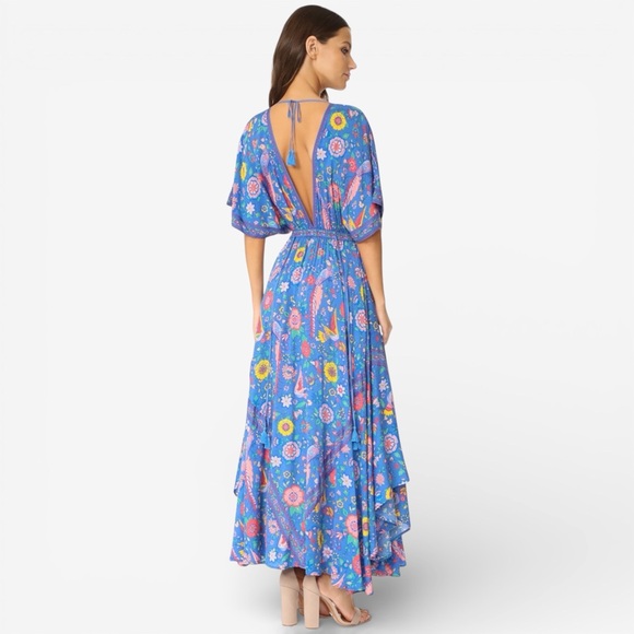 Spell Lovebird Half Moon Gown Deep Sky Blue Maxi Dress Size M Boho Festival - Picture 2 of 15